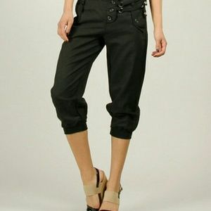 100% LIN Black Linen Capri Pants Size 42 (US 10)