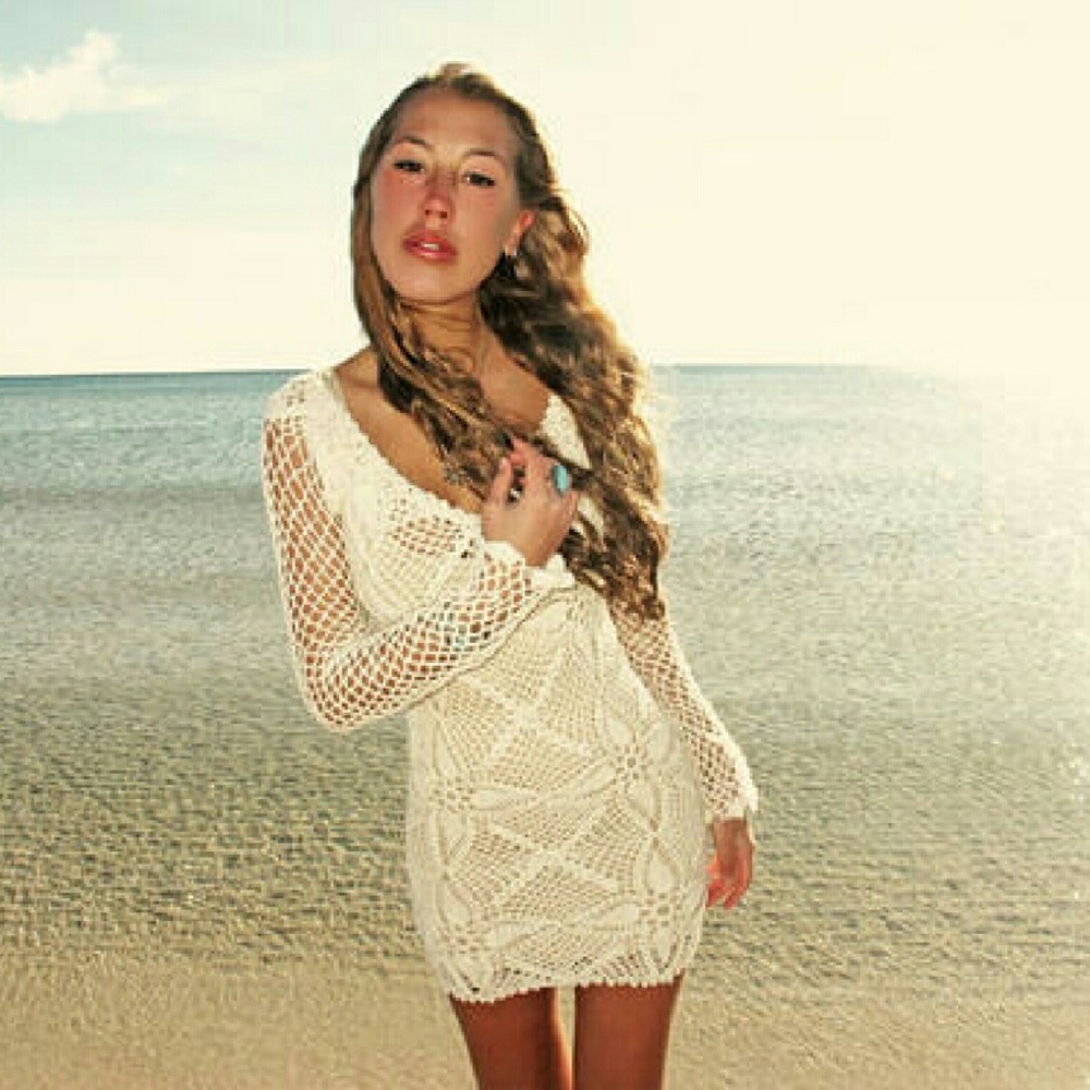 Handmade long sleeve crochet dress without slip