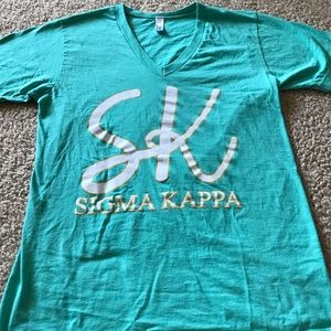 Teal blue sigma kappa v-neck tee shirt