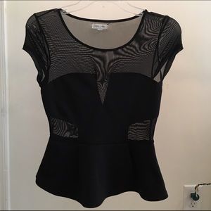 Silence + Noise black peplum top w/ sheer mesh