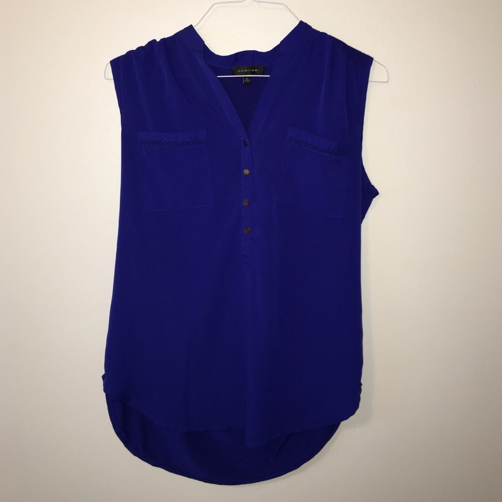 Royal blue sleeveless half button up top