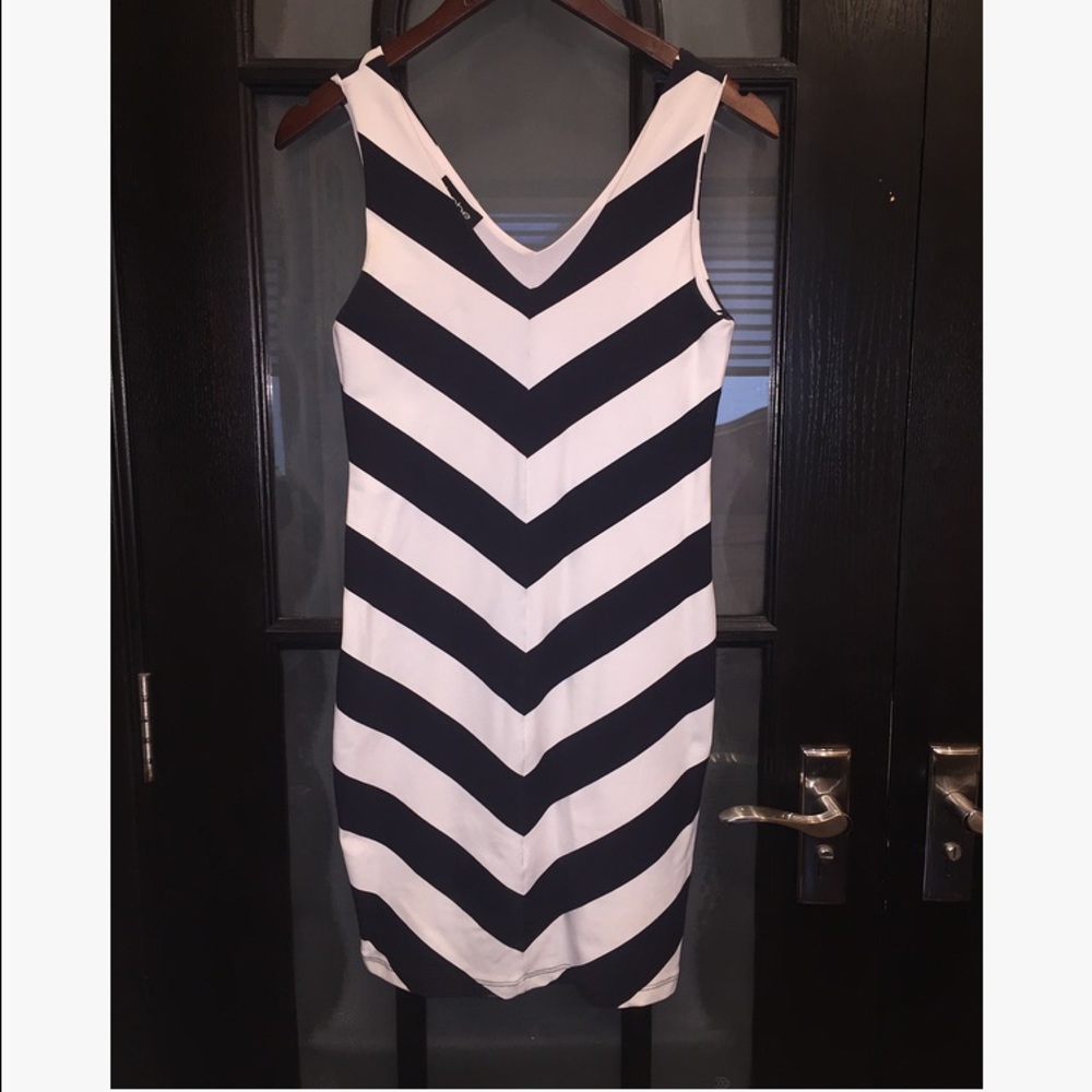 Bebe white and black striped dress