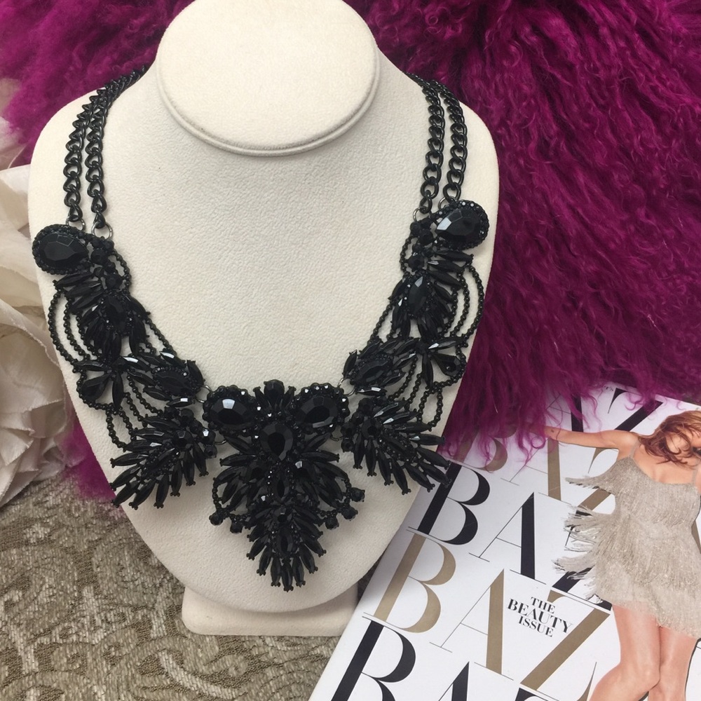 Jet Black Crystal Inaugural Necklace, NWT