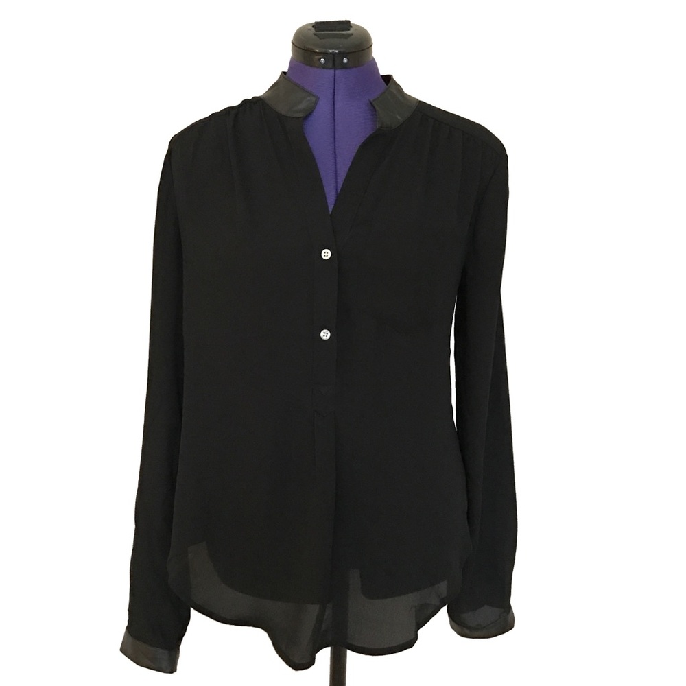 Patrizia Luca faux leather trim blouse