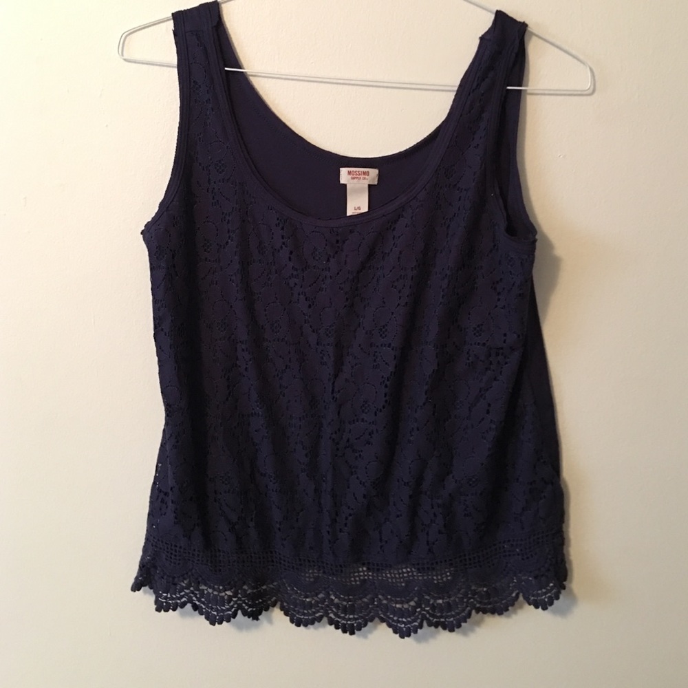 Navy blue lace front tank top