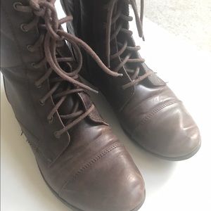 Brown combat boots