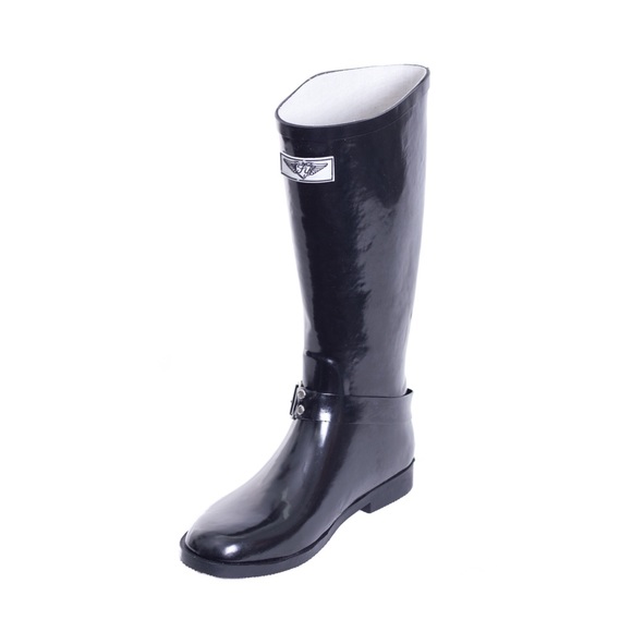 Women Black Rubber Rainboots w/ Buckle RB1537 - Picture 2 of 3