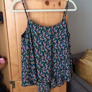 Navy blue tank top with flowers