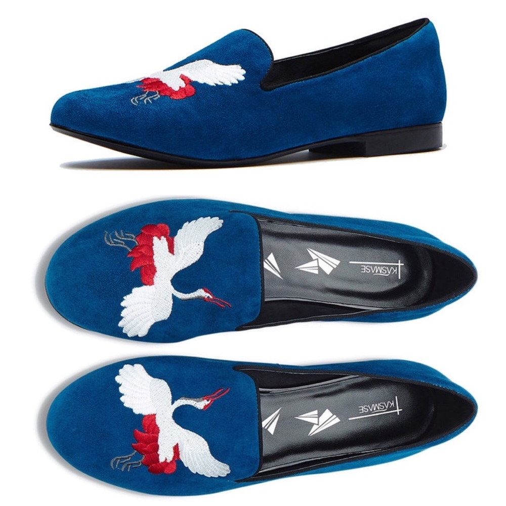 Kasmase blue casual suede flat heel loafers