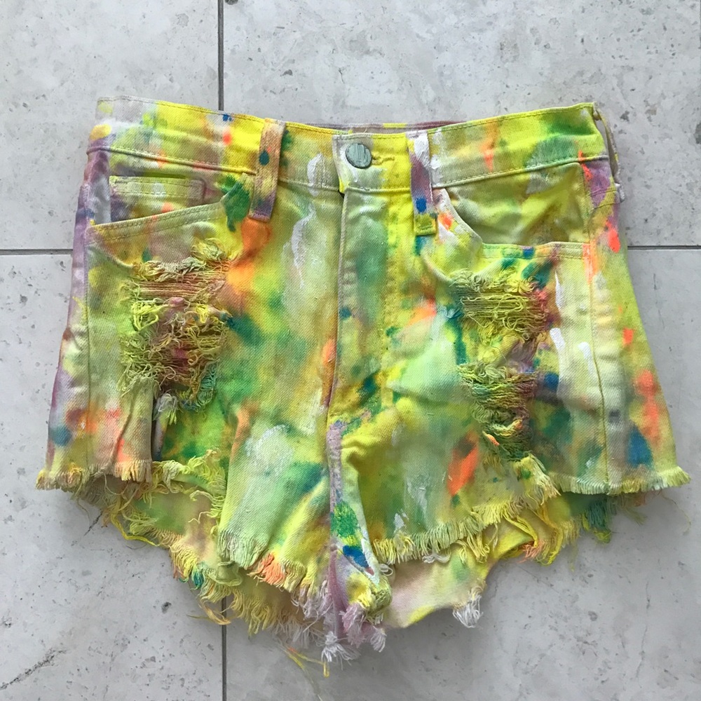 One-of-a-kind hand painted shorts by Rachel Harris