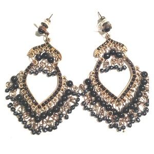 Gold with Black and Navy Bead Earrings