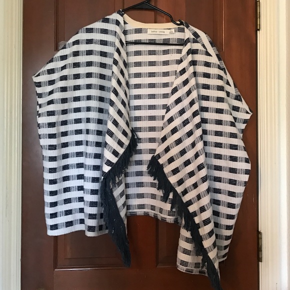 Bishop&Young Knit and Fringed Black & Blue Poncho - Picture 1 of 3