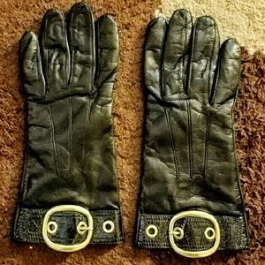 Coach Black Leather and Cashmere Gloves Size 8