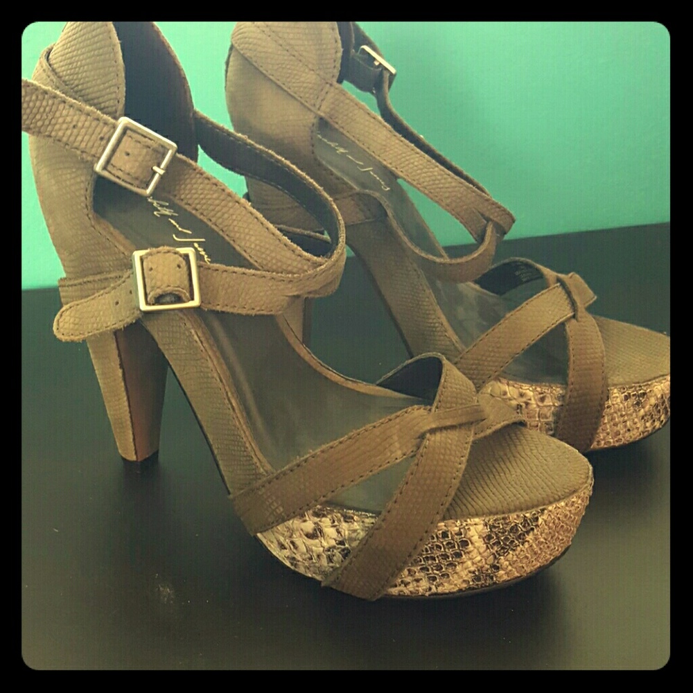 Olive leather & faux python strappy heels