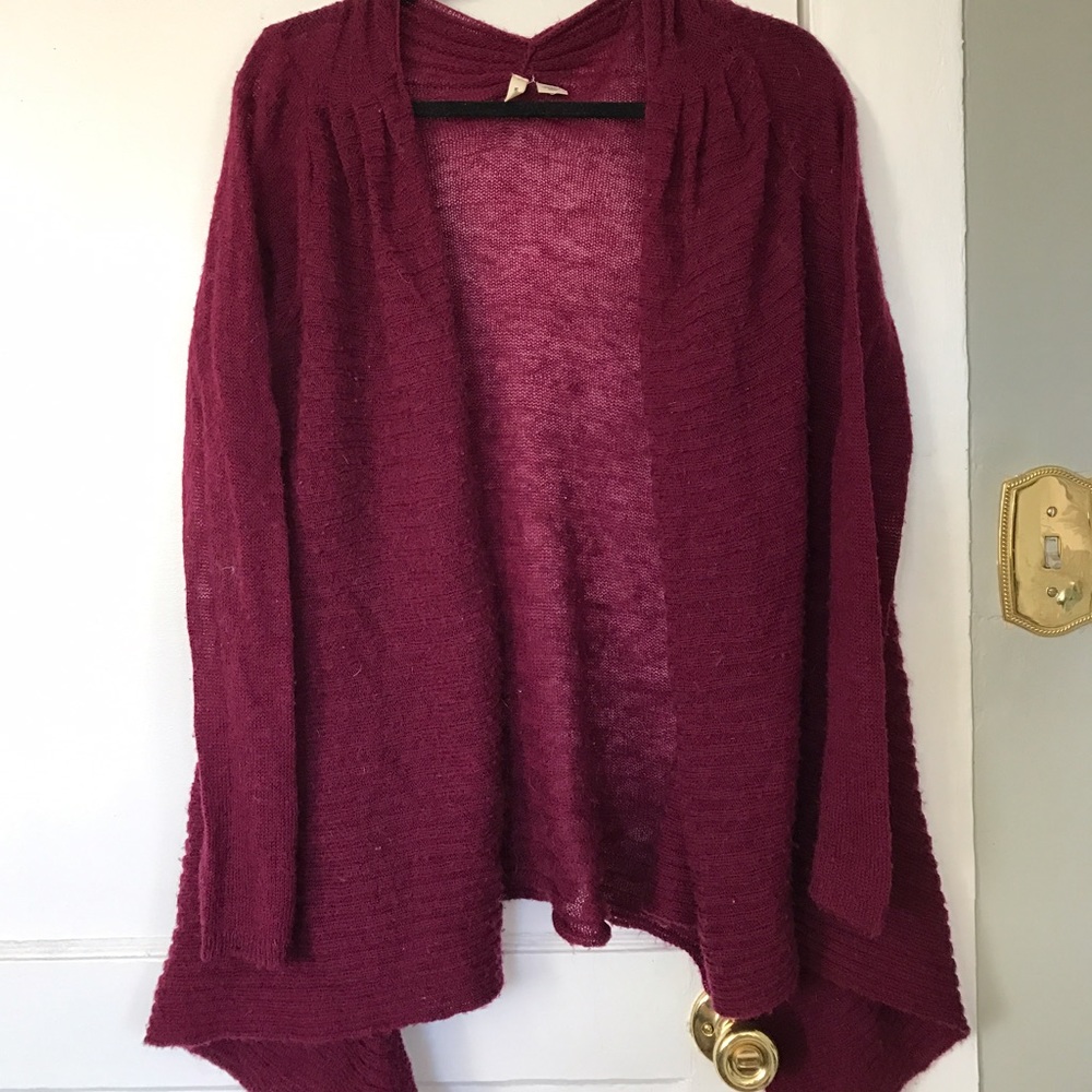 Anthro Plum Raw-Edged Cardi! Sz Sm!