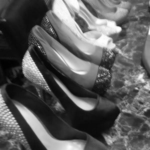 Ladies fashion and rhinestone pumps