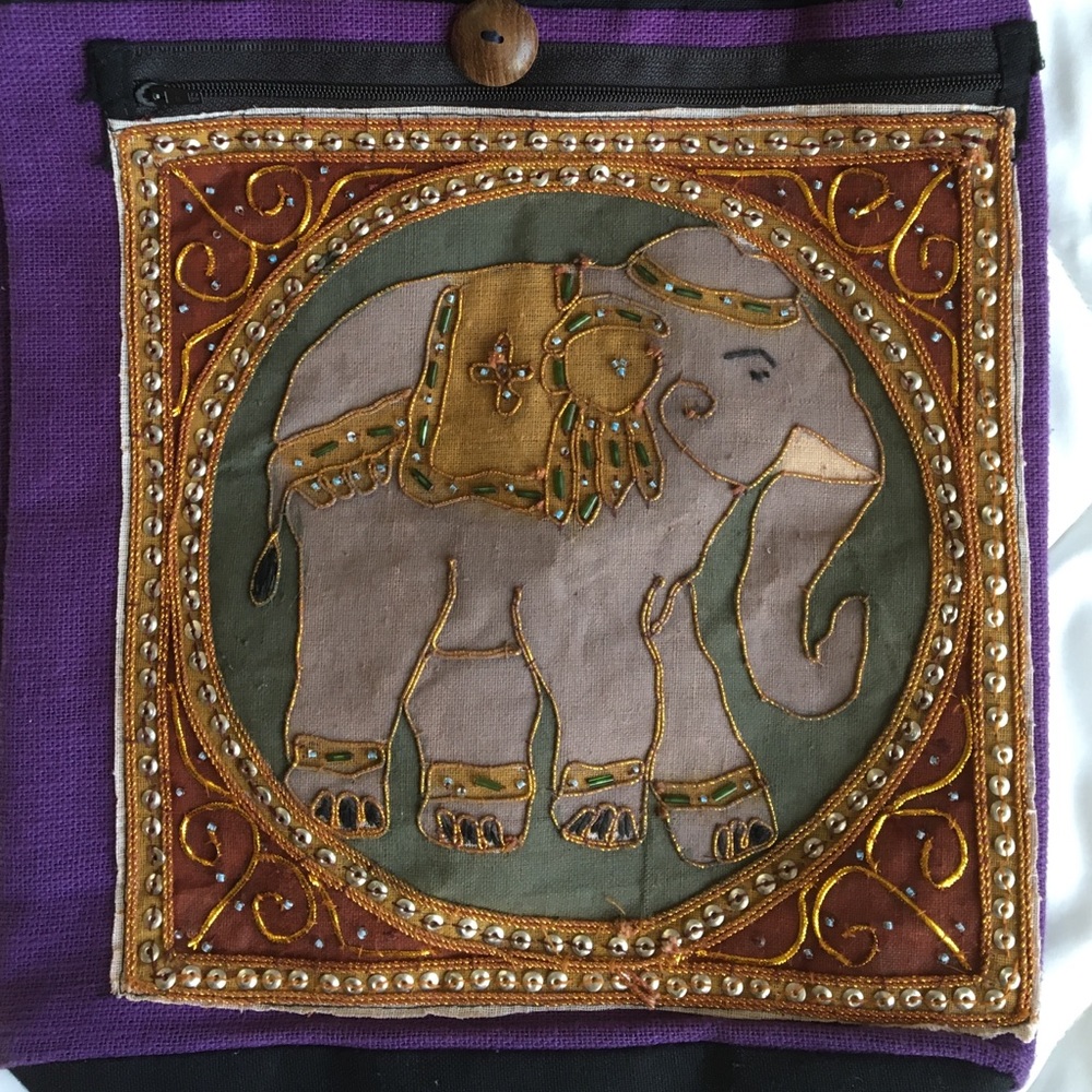 Linen beaded elephant bag