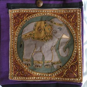 Linen beaded elephant bag