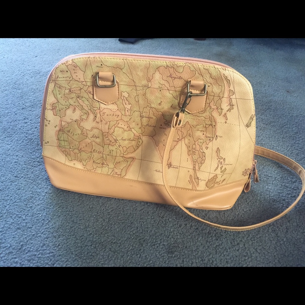 Vintage world map cross body purse