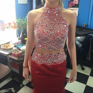 Red Mermaid two piece prom dress