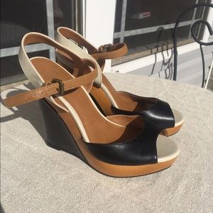 ELLE Wedge Sandal Heel: Brown, Black and Cream