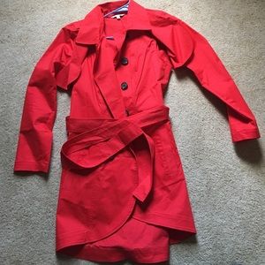 CAbi coral trench with detachable shrug.