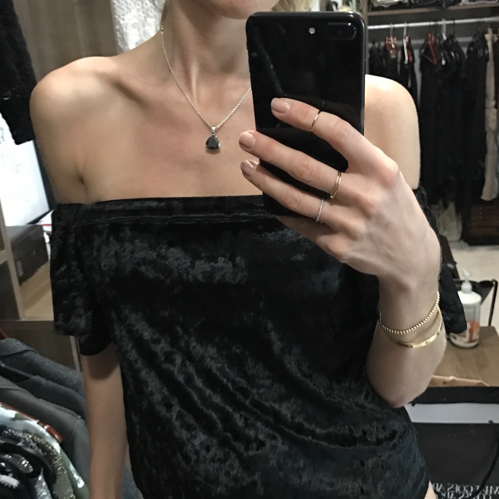 Re: Named off the shoulder black velour top