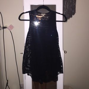 See through black lace shirt