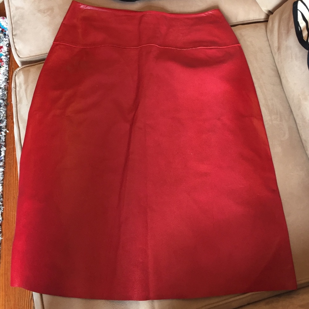 Rozae Nichols red leather skirt.