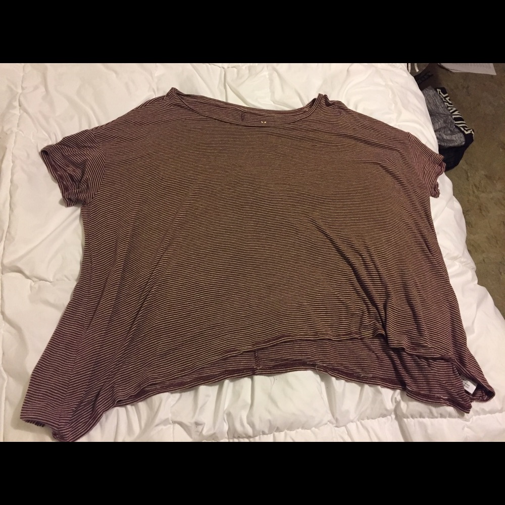 American Eagle maroon and white striped top