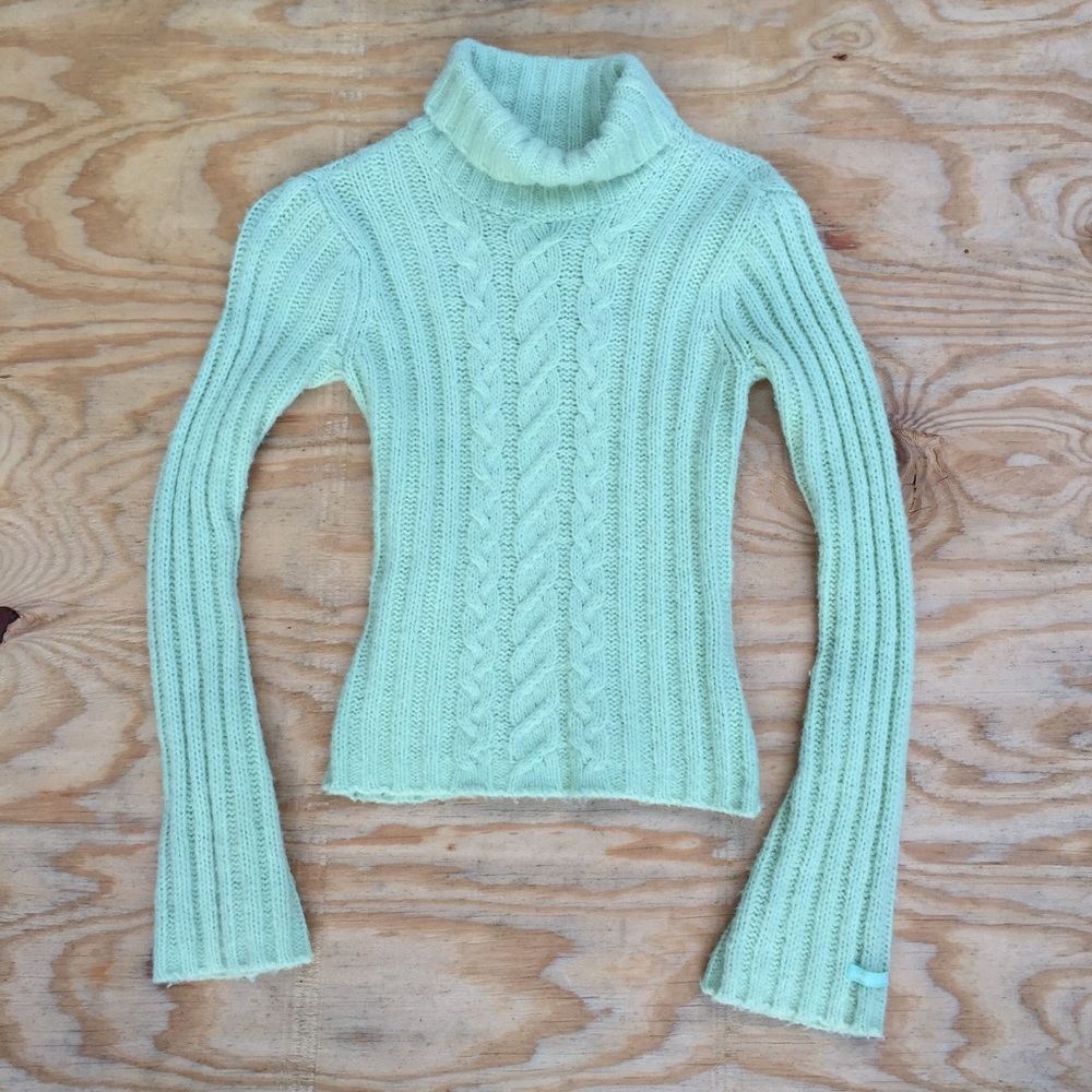 Mint cable turtleneck sweater