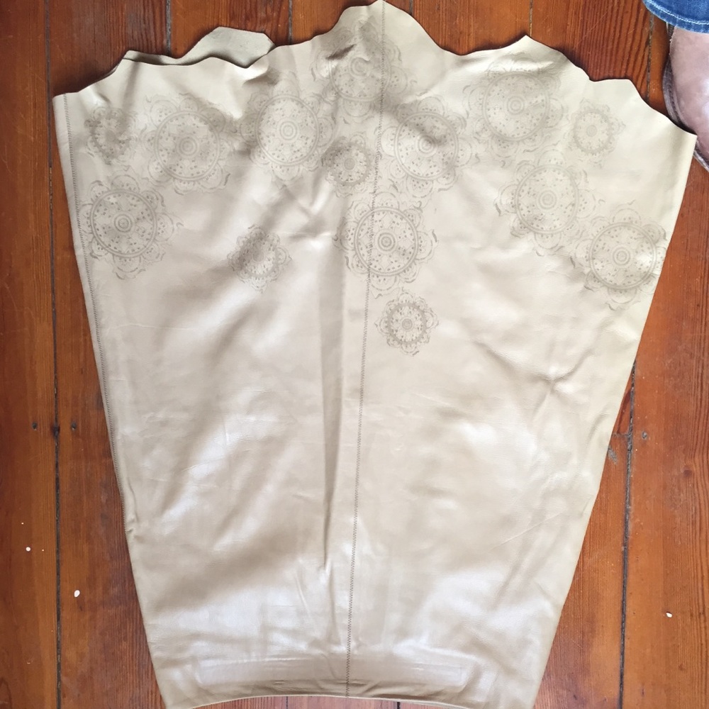 Rozae Nichols light tan leather skirt.