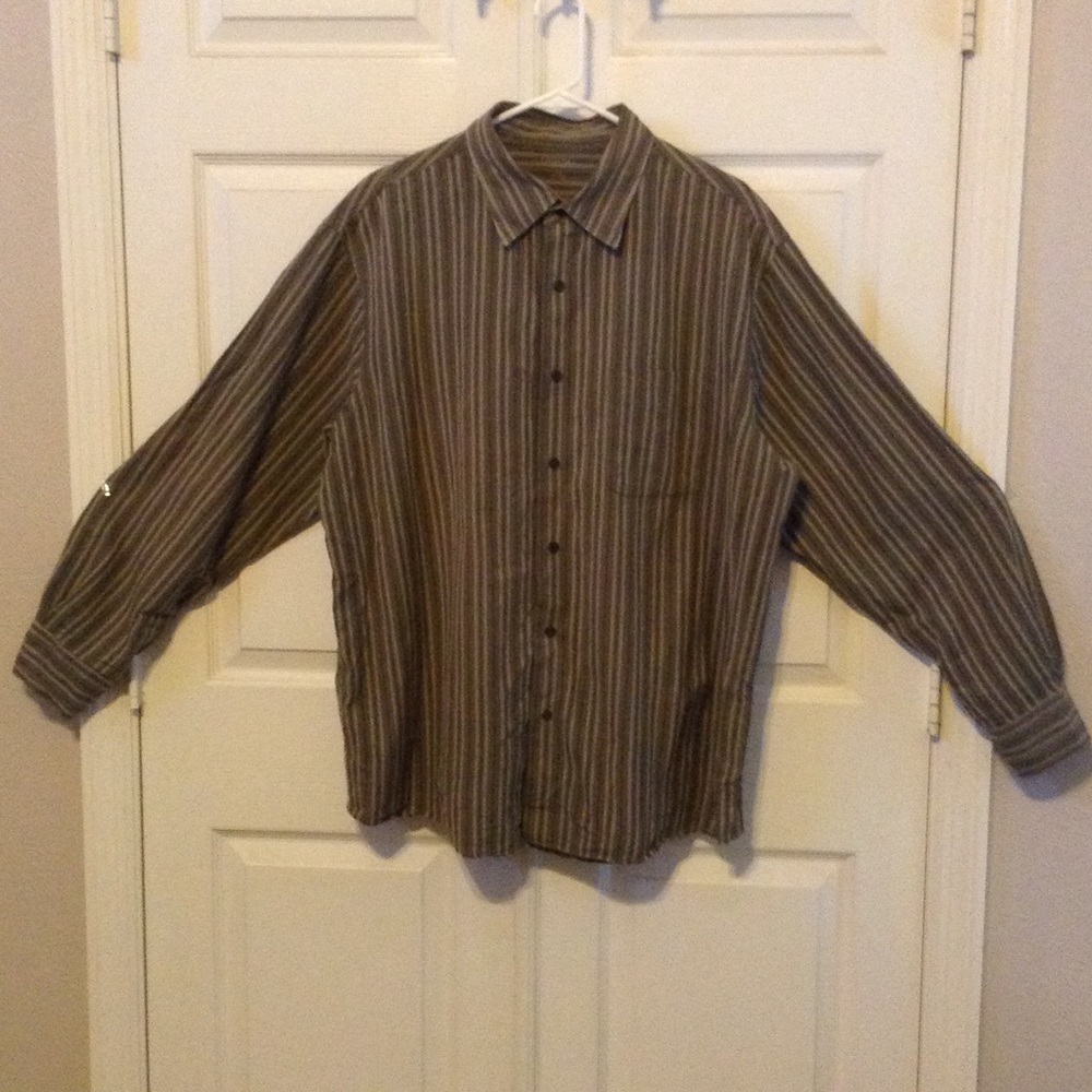 Men's olive striped button down dress shirt