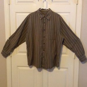 Men's olive striped button down dress shirt