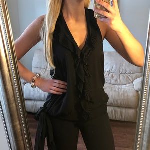 BCBG MAXAZRIA pleated ruffle halter tank top