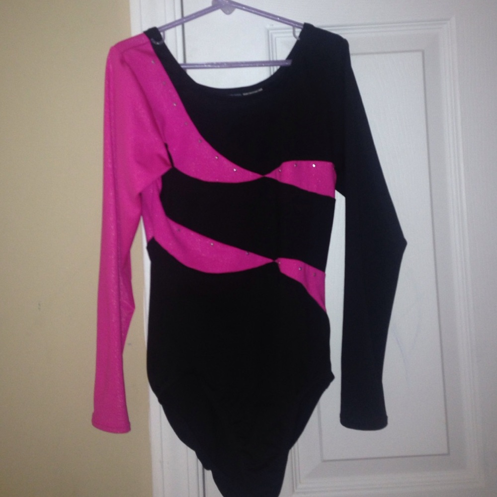 A pink and black leotard