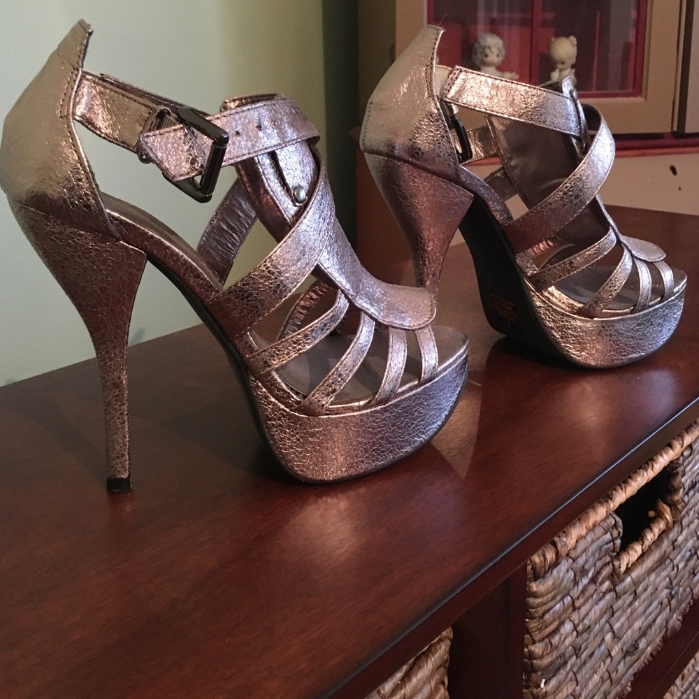 Metallic silver platform heels