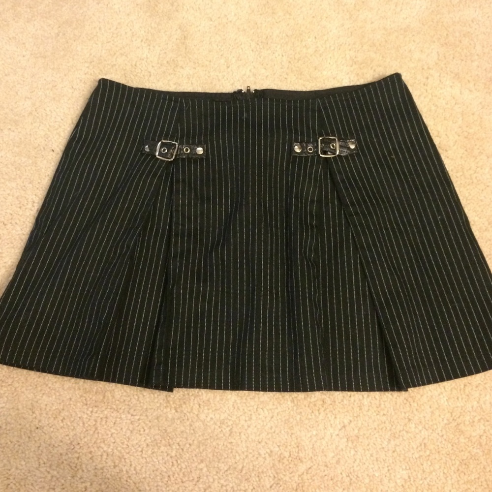 Black pinstripe lip service skirt