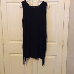 Black fringe sleeveless poncho style tunic top