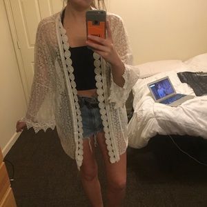 Boho white lace kimono