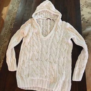 White Cable Knit Sweater with hood