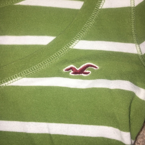 Green and White Striped Hollister 3/4 Sleeve - Picture 2 of 3