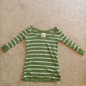 Green and White Striped Hollister 3/4 Sleeve
