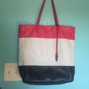 Cynthia Rowley White/Pink/Navy Leather Tote