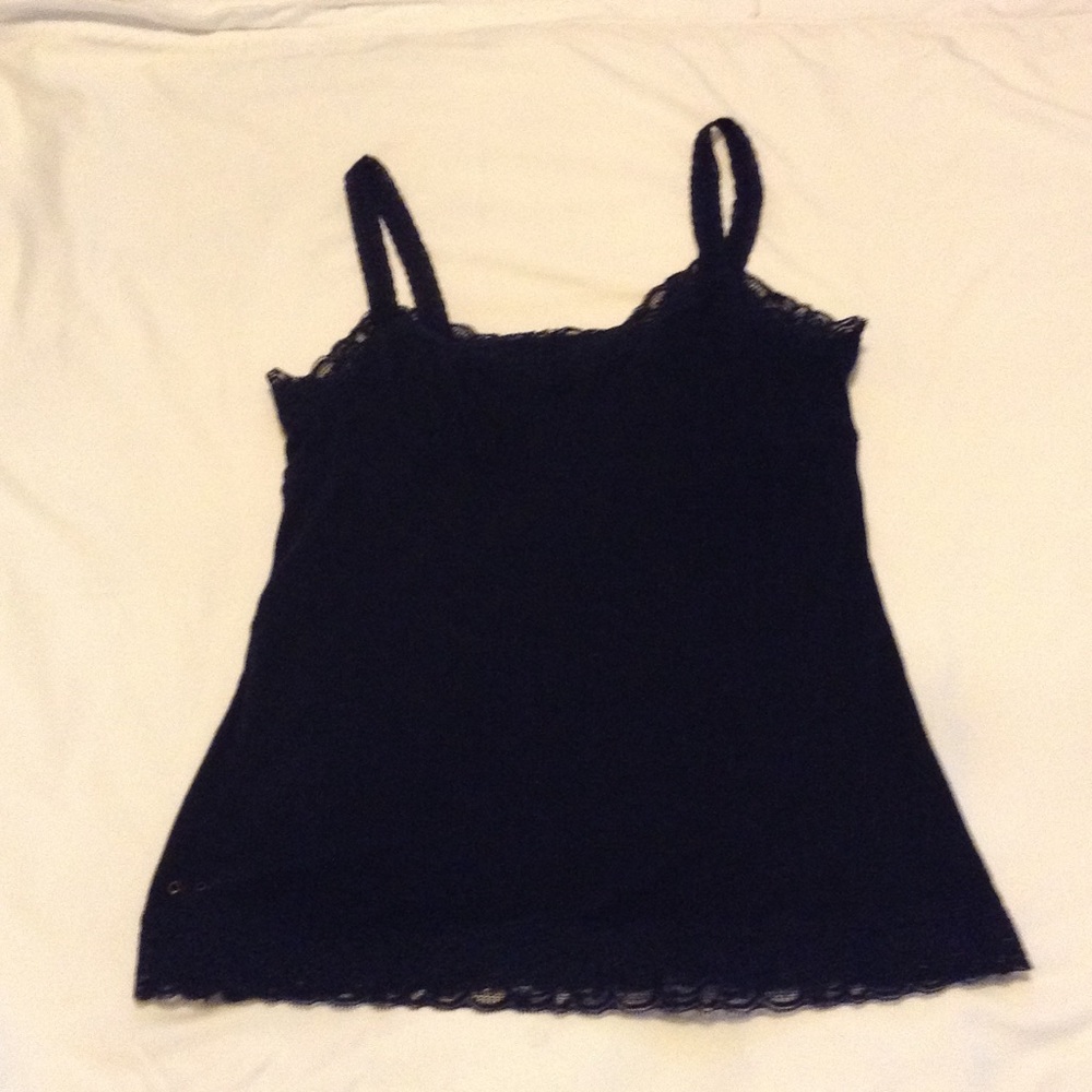 Navy Lace Trimmed Tank Top