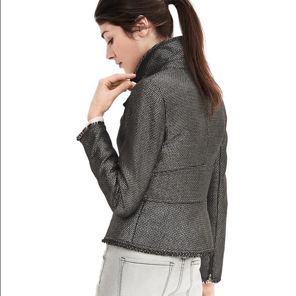 NWOT BR Metallic Gunmetal Jacquard Moto Blazer - Picture 3 of 4