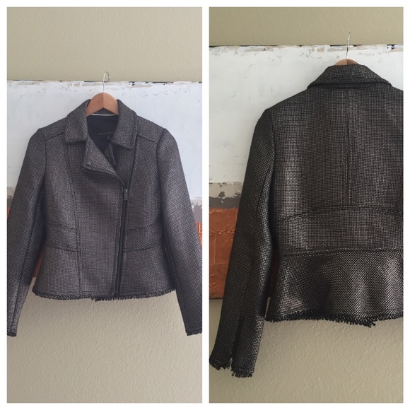 NWOT BR Metallic Gunmetal Jacquard Moto Blazer - Picture 4 of 4