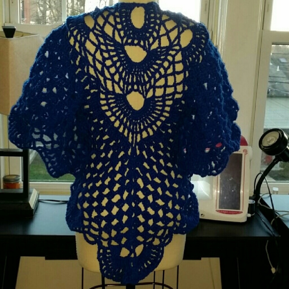 Handmade Royal blue crochet shawl - Picture 2 of 2
