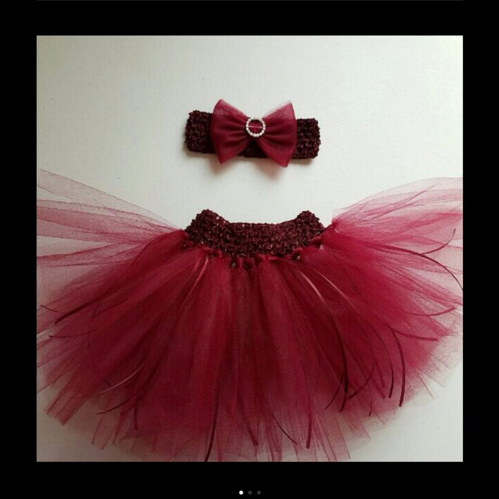 Burgundy Tutu & Bow Headband Set