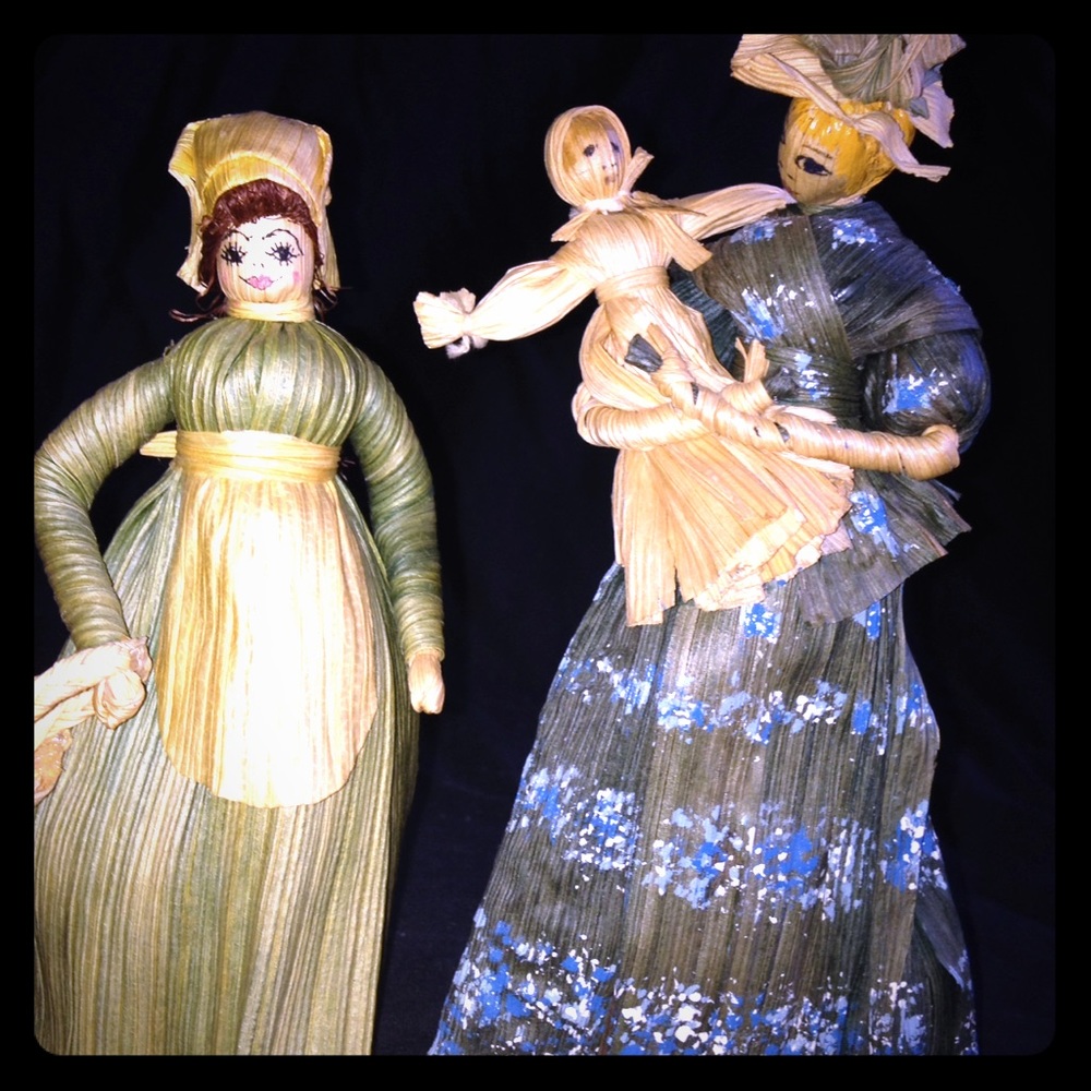 2 Handmade & Painted Shaker Corn Husk Dolls